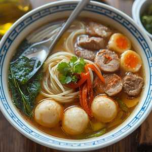 Seaweed, Fish Ball & Beef Ball with Wide Noodle Soup