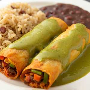 2 Veggie Enchiladas, Rice & Beans