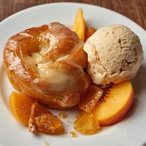 french cruller, peach, honeycomb candy, brown butter pecan ice cream