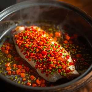 Steamed Fish Fillet W. Dicked Hot Red Peppers(spicy)