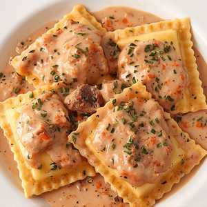 Beef Ravioli with Cream Rosa Sauce