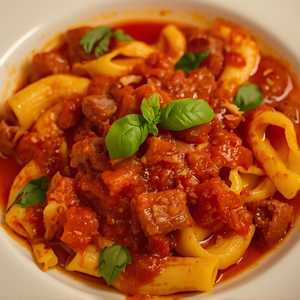 Garganelli With Rabbit Mortadella, Old World Pomodoro & Smoked Mozzarella