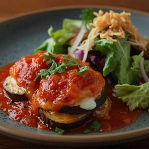 japanese eggplant parm & miso-caesar salad