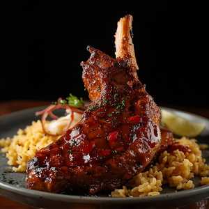 Chuletas Kan Kan con Arroz con Gandules y Ensalada