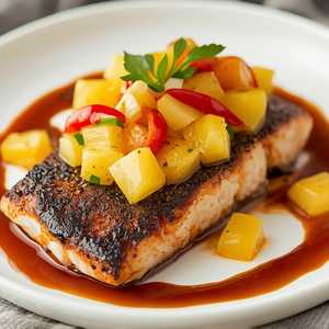 Blackened Steelhead w/Thai Chili Glaze and Pineapple Salsa