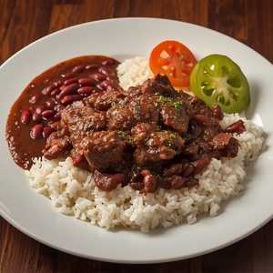 Arroz Blanco, Habichuelas y Carne Guisada