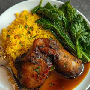 Jerk Oxtail Combo Truffle Oil Greens & Turmeric Rice