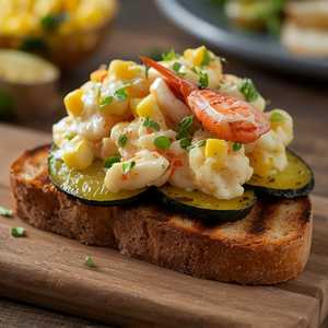 Ciabatta Bruschetta With Creamed Corn, Maine Lobster & Summer Squash