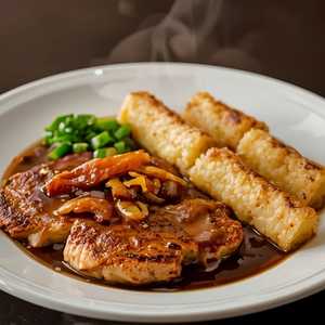 Pan-Fried Pork Chop w/ Scallion & Rice Cake