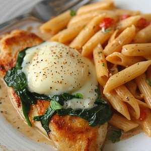 CHICKEN FIORENTINA WITH PENNE PANNA ROSA