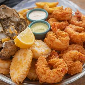Seafood Plate (Oysters, Scallops, Prawns and Calamari)