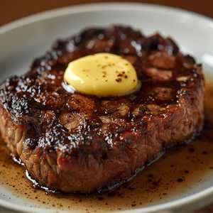 Kona-Crusted Dry Aged Bone-In NY Strip* with Shallot Butter