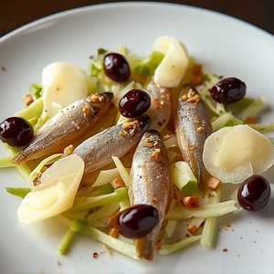 House-cured anchovies with celery, Parmigiano-Reggiano, and coquillo olives