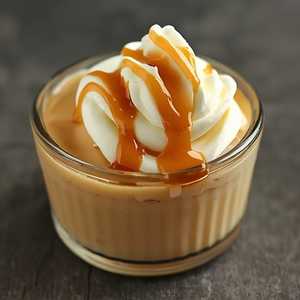 Butterscotch pot de crème, whipped crème fraîche, caramel, Mexican pecan wedding cookie