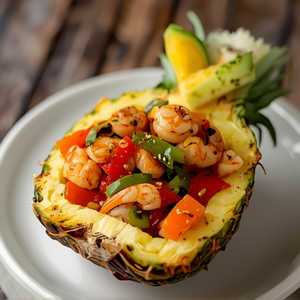 Mixed Seafood In Pineapple Ship 菠萝船鲜果海鲜粒