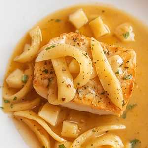 Cod Fish Filet, Apple Cream Sauce Normandy