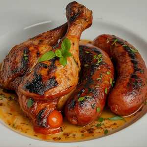 Grilled & roasted chicken alla diavola with Tuscan sausages