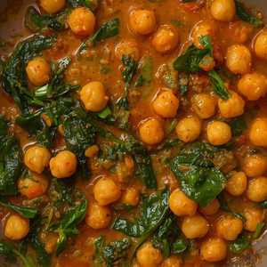 Spinach With Chickpea Over Tomato Sauce
