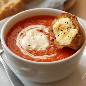 Tomato Bisque with Toasted Brie Crostini