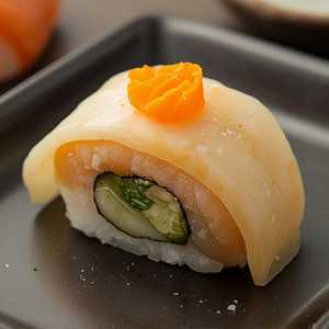 Buri sushi wrapped w/ pickled turnip
