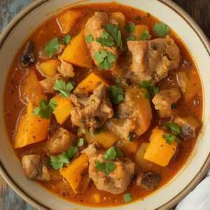 Pumpkin Pork Stew with Sour Mango
