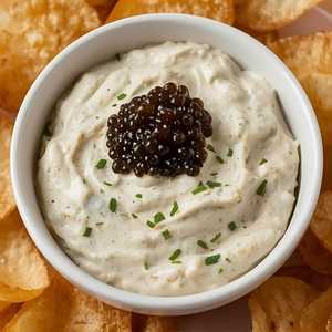 Caviar* and Caramelized Onion Dip with Housemade Chips