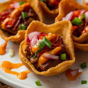 Korean Ribeye Wonton Tacos