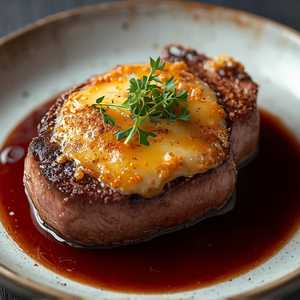 Gorgonzola-Crusted Dry Aged Bone-In NY Strip* with Cabernet Reduction