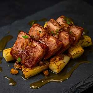 Crispy Lamb Belly With Roasted Kohlrabi, French Curry & Charred Spring Onion Dressing