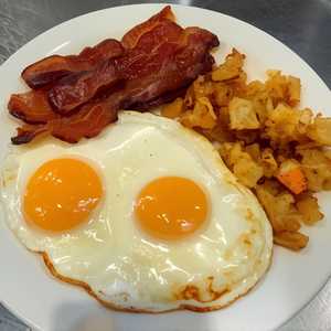 Bacon and Eggs, Long Branch or Hash Browned Potatoes