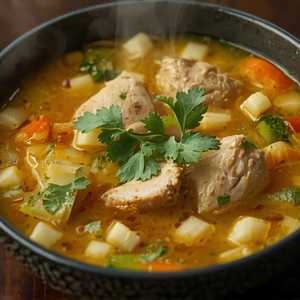 CONSOME DE POLLO CON ARROZ Y VERDURAS