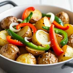 ROASTED POTATOES WITH PEPPERS, ONIONS