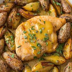 Roasted Chicken Breast with Fingerling Potatoes and Dijon Cream