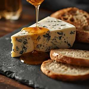 Rogue Creamery Smoky Blue cheese with wildflower honey and warm levain