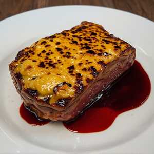 Gorgonzola-Crusted Dry Aged Bone-In NY Strip with Cabernet Reduction