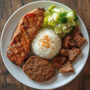 Steamed Meatloaf, Shredded Pork & Grilled Pork Chop