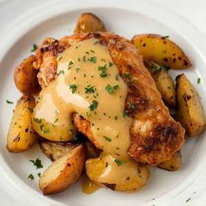 Roasted Chicken Breast with Fingerling Potatoes and Dijon Cream