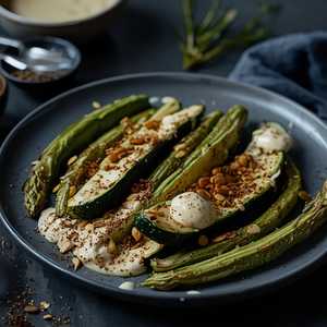 roasted zucchini, tahini caesar, sunflower seed, za'atar