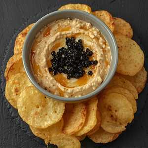 Caviar and Caramelized Onion Dip with Housemade Chips