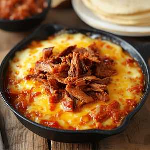 Melted Cheese with Spicy Pork / Queso fundido con Chilorio y Chile Verde