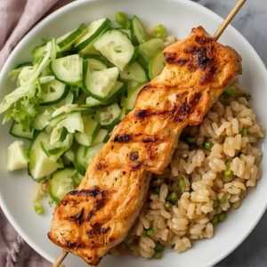 Chicken Kebab with Orzo Pilaf and Maroulosalata