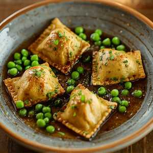 Chicken Liver Ravioli With Field Peas, Fennel Agrodolce & Fine Herbs