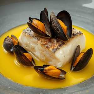 Aged Black Cod, Smoked Mussels & Sauce made of Corn