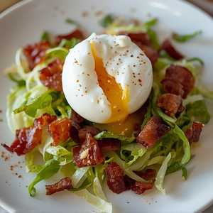 Frisée, poached egg, lardons, red wine vinaigrette