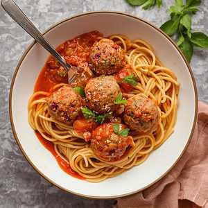 Spaghetti w/ Rabbit Balls (Vegan)