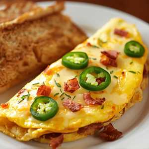 3 Egg Bacon, Cheese and Jalapeño Omelette