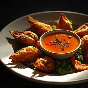 Piccolo fritto: deep-fried squash blossoms, autumn squash, and Dragon Tongue beans with almond romesco