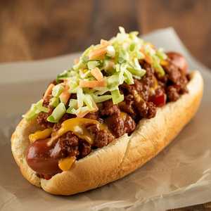 Chili Cheddar Slaw Dog