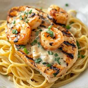 Fettuccine with Grilled Chicken & Shrimp