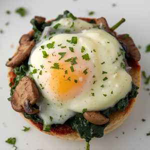 Eggs Florentine with sautéed spinach, mushrooms and gruyere béchamel sauce